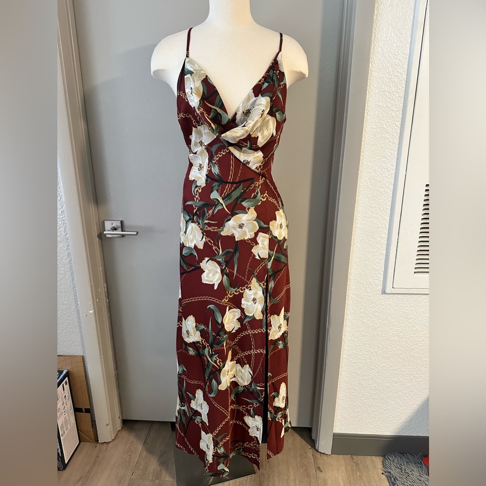 Astr Burgundy Floral Maxi Dress